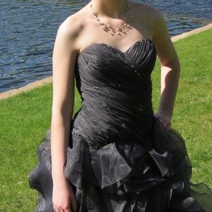 Dark Grey Strapless Ruffled Prom Dress